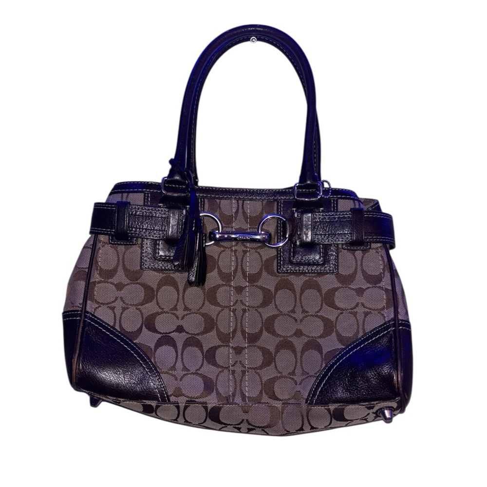 Coach Brown and Black Shoulder Bag with Signature Pattern